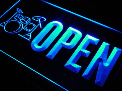 OPEN Drum Band Music Rock n Roll Neon Light Sign